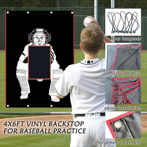 4'x6' Baseball Backstop 600D Oxford Fabric with Strike Zone & Catcher Visuals Portable Batting Cage Net Saver Weather-Resistant Backdrop for Pitching Practice Indoor/Outdoor Use in Saudi Arabia