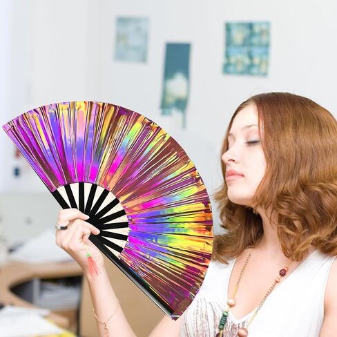 Yellow Folding Fan with Storage Bag, Hand Fans for Women Foldable for Dancing, Decorations Supplies for Line Dancing, Big Hand Supplies for Line Dancing Suitable for Party Events Weddings in Saudi Arabia