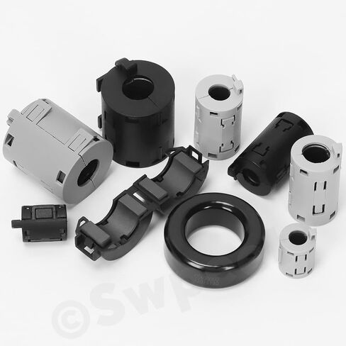 Swpeet 22Pcs 6Sizes Grey Clip-on Ferrite Ring Core with Toroid Core Assortment Kit, RFI EMI Noise Suppressor Cable Clip for 7/9/11/13/15/42 * 24 * 16mm Diameter HDMI USB Cable﻿ in Saudi Arabia