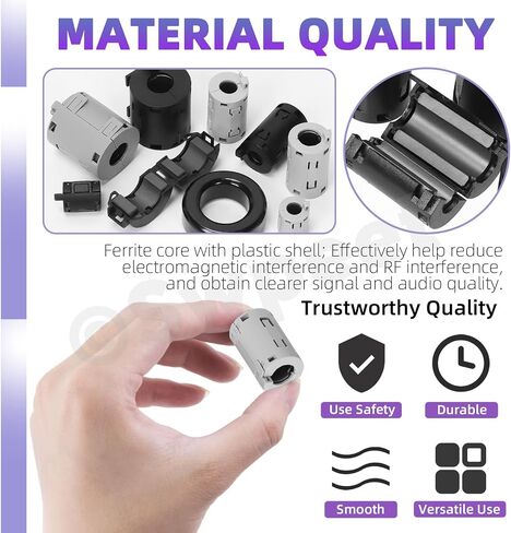 Swpeet 22Pcs 6Sizes Grey Clip-on Ferrite Ring Core with Toroid Core Assortment Kit, RFI EMI Noise Suppressor Cable Clip for 7/9/11/13/15/42 * 24 * 16mm Diameter HDMI USB Cable﻿ in Saudi Arabia