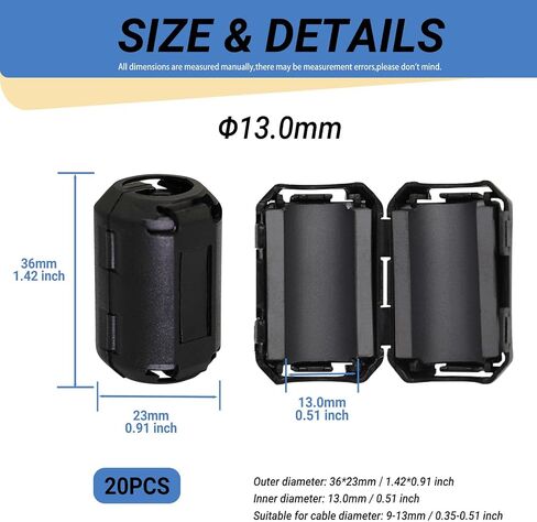 20pcs 3.5mm أسود مقطع على حلقة الفريت Core RFI emi الضوضاء كابتن كبل كابل مضاد للمؤتمرات لـ HDMI USB كبل الكابل in Kuwait
