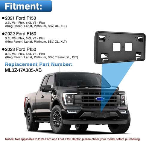 License Plate Frame Bracket Compatible with 2021-2023 Ford F150 2.7L 3.0L 3.5L V6 5.2L V8 Accessories, Front Bumper License Plate Holder Replace for ML3Z-17A385-BB in Saudi Arabia