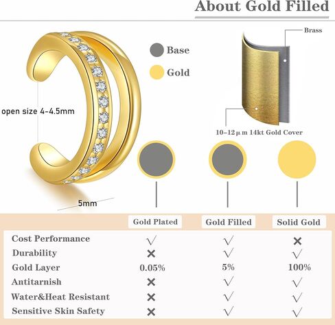 Plomfov Ear Cuff أقراط للنساء أصفاد الأذن غير المثقبة 14K مملوءة بالأذن مملوءة بالذهب الذهب على القائد الغضري in Kuwait