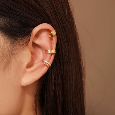 Plomfov Ear Cuff أقراط للنساء أصفاد الأذن غير المثقبة 14K مملوءة بالأذن مملوءة بالذهب الذهب على القائد الغضري in Kuwait