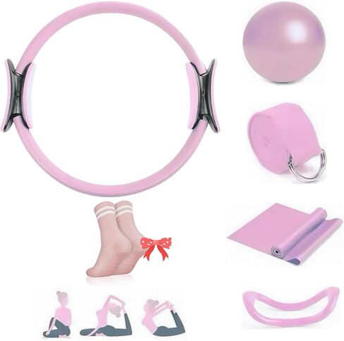Pilates Stession Kit ، معدات اللياقة البدنية المنزلية المحمولة ، مع حلقات بيلاتيس ، شريط تمدد اليوغا ، نطاقات يوجا رالي وكرات اليوغا وخواتم اليوغا ، لتمارين الجسور الكاملة معدات اللياقة البدنية in Kuwait