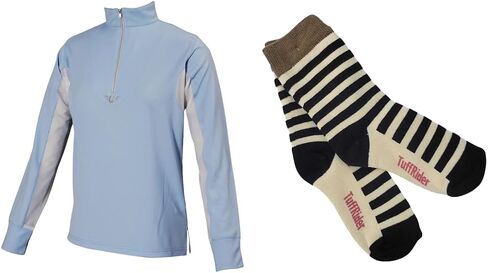 Tuffrider Children's Technical Technicle Long Sleeve Shirt مع جوارب مخططة مجانية متنوعة in Kuwait