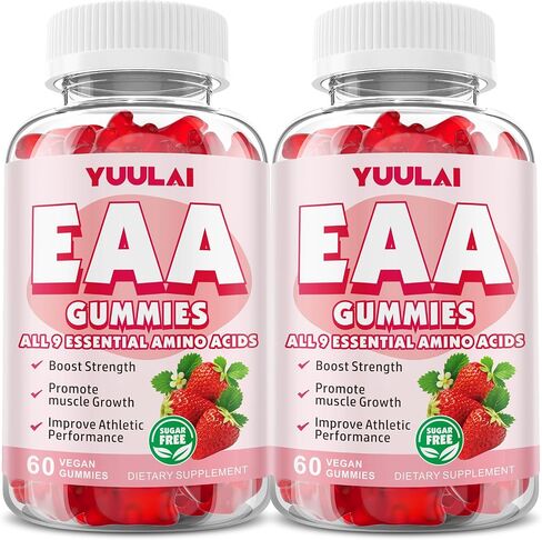 EAA Gummies, Essential Amino Acids - All 9 Essential Aminos (EAA) and All Branched-Chain Aminos (BCAAs) for Muscle Recovery, Energy Support, Strawberry Flavor, 60 Count in Saudi Arabia