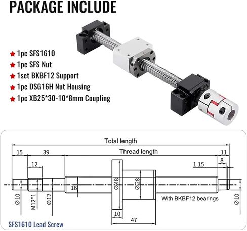 برغي الكرة المعدنية Nut SFS1610 C7 Ball Screw 100-1000mm مع Machined+1610 Ball Screw+Nut Housing+Bkbf12 End Bracket+Coupler (350mm) in Kuwait
