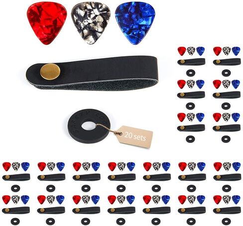 Guitar Neck Strap Button and Guitar Strap Locks, Guitar Picks, Acoustic Guitar Strap Lock Adapter Leather Guitar Strap Button for Bass Guitars Ukulele Straps (Black, 20 Suit) in Saudi Arabia