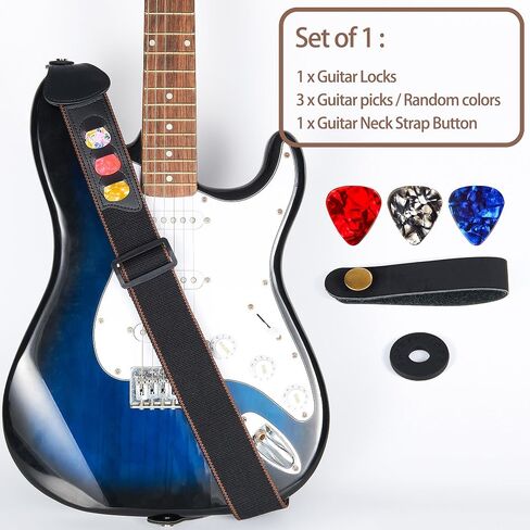 Guitar Neck Strap Button and Guitar Strap Locks, Guitar Picks, Acoustic Guitar Strap Lock Adapter Leather Guitar Strap Button for Bass Guitars Ukulele Straps (Black, 20 Suit) in Saudi Arabia