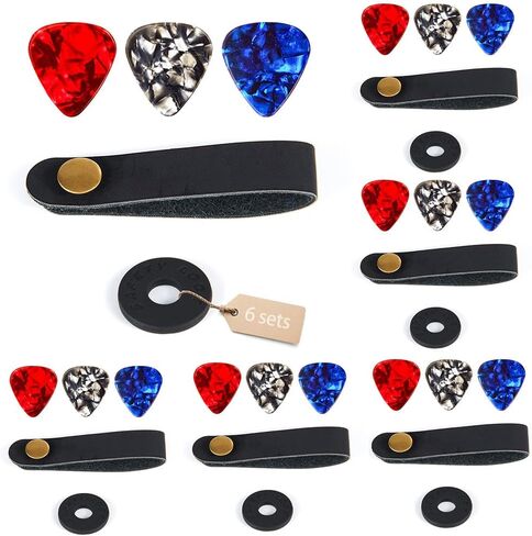 Guitar Neck Strap Button and Guitar Strap Locks, Guitar Picks, Acoustic Guitar Strap Lock Adapter Leather Guitar Strap Button for Bass Guitars Ukulele Straps (Black, 20 Suit) in Saudi Arabia