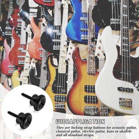 2 PCS Guitar Locks Button Button Mushroom Style Buttons Anti Slipping Strap Lock Buttons with Mounting Procks End Pins Accessories Music Music for Guitar Bass Durulele (Black) in Saudi Arabia