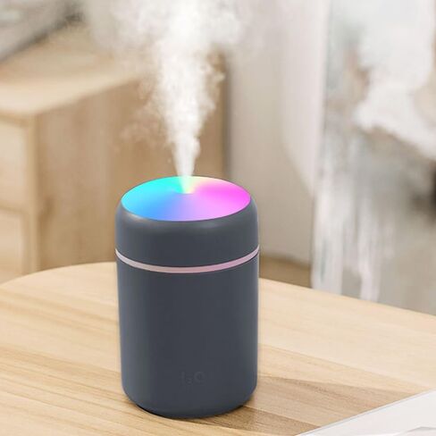 مرطب صغير محمول، 300 مل مرطب رذاذ بارد صغير مع ضوء ليلي LED ملون، مرطب سطح المكتب الشخصي USB للسيارة والمكتب والسفر والمنزل، إيقاف تلقائي، وضعان للرذاذ، هادئ للغاية (رمادي) in Saudi Arabia