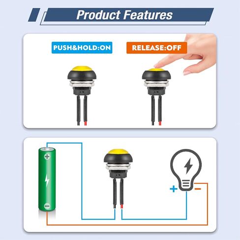 محول زر الضغط لحظة 12 مم على أزرار دفع ماء مقاوم للماء مفاتيح 1A 250V 3A 125V AC صغيرة أسود مع سلك (6 مساءً) in Kuwait