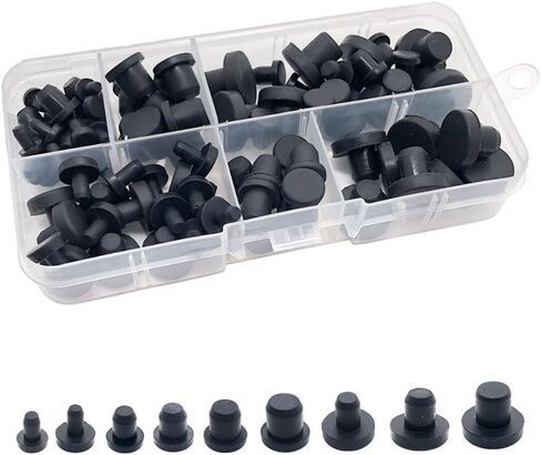 100 Pcs Silicone Rubber Hole Plugs Set - 9 Sizes T-Type Black Silicone Plugs Caps for Powder Coating, Waterproof Sealing, Pipe/Test Tube Caps - Heat Resistant, Durable, Multi-Purpose (Black) in Kuwait
