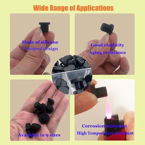 100 Pcs Silicone Rubber Hole Plugs Set - 9 Sizes T-Type Black Silicone Plugs Caps for Powder Coating, Waterproof Sealing, Pipe/Test Tube Caps - Heat Resistant, Durable, Multi-Purpose (Black) in Kuwait