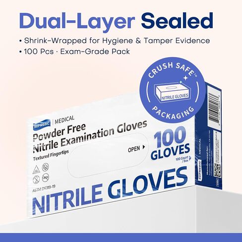 Medical Soft Max™ Nitrile Exam Gloves, 100 Pcs Powder-Free Latex-Free Food Safe Clean Disposable Glove, Blue Iris in Kuwait
