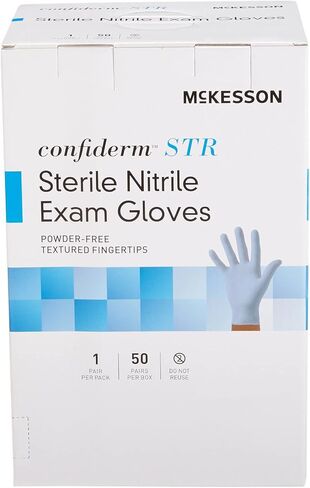 McKesson Cofererm str dispibeable زوج معقم نتريل امتحان قفاز القياسي طول الكفة المتوسطة 14-6NSTR4 50 لكل صندوق in Kuwait