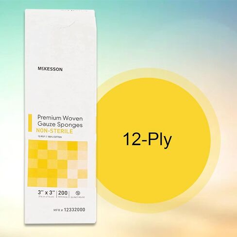 McKesson Premium Woven Gauze Sponges, Non-Sterile, 12-Ply, 100% Cotton, 2 in x 2 in, 200 per Pack, 1 Pack in Saudi Arabia