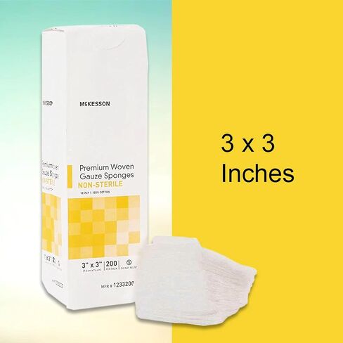 McKesson Premium Woven Gauze Sponges, Non-Sterile, 12-Ply, 100% Cotton, 2 in x 2 in, 200 per Pack, 1 Pack in Saudi Arabia