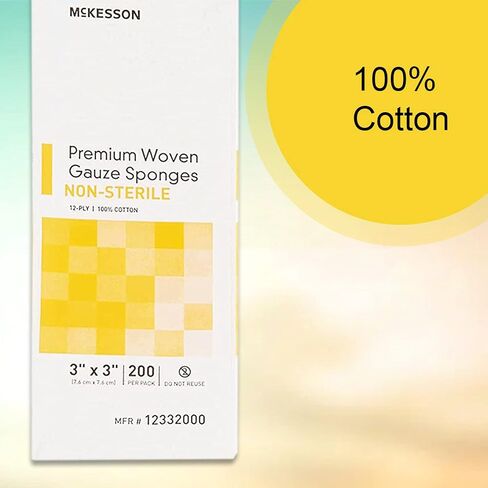 McKesson Premium Woven Gauze Sponges, Non-Sterile, 12-Ply, 100% Cotton, 2 in x 2 in, 200 per Pack, 1 Pack in Saudi Arabia