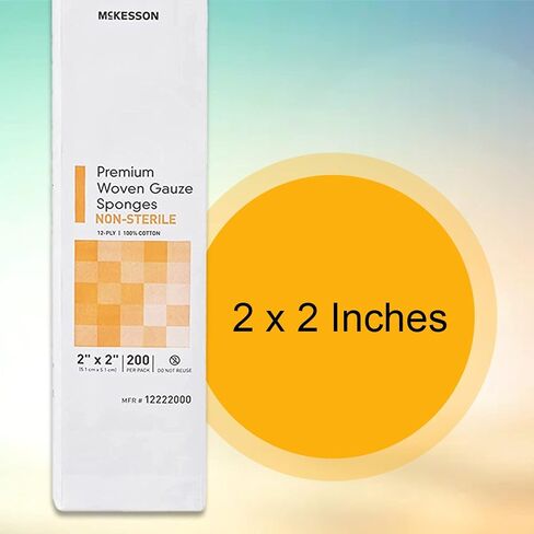 McKesson Premium Woven Gauze Sponges, Non-Sterile, 12-Ply, 100% Cotton, 2 in x 2 in, 200 per Pack, 1 Pack in Saudi Arabia