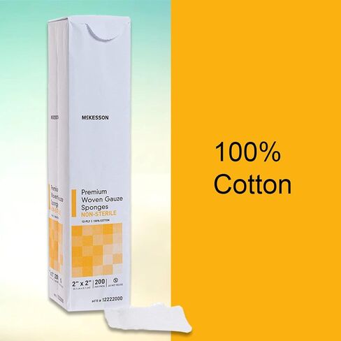 McKesson Premium Woven Gauze Sponges, Non-Sterile, 12-Ply, 100% Cotton, 2 in x 2 in, 200 per Pack, 1 Pack in Saudi Arabia