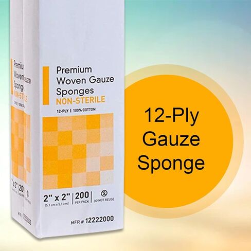 McKesson Premium Woven Gauze Sponges, Non-Sterile, 12-Ply, 100% Cotton, 2 in x 2 in, 200 per Pack, 1 Pack in Saudi Arabia
