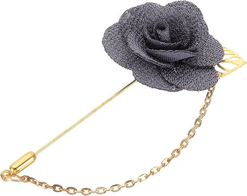 MECCANIXITY Flower Lapel Stick Brooch Pin with Gold Leaf Brooch Satin Tassel Chain Dangling Handmade Boutonnieres Pins for Suit Collar Wedding Party, Light Pink in Saudi Arabia