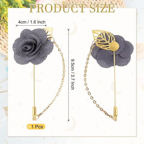 MECCANIXITY Flower Lapel Stick Brooch Pin with Gold Leaf Brooch Satin Tassel Chain Dangling Handmade Boutonnieres Pins for Suit Collar Wedding Party, Light Pink in Saudi Arabia