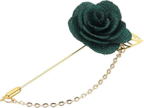 MECCANIXITY Flower Lapel Stick Brooch Pin with Gold Leaf Brooch Satin Tassel Chain Dangling Handmade Boutonnieres Pins for Suit Collar Wedding Party, Light Pink in Saudi Arabia