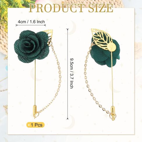 MECCANIXITY Flower Lapel Stick Brooch Pin with Gold Leaf Brooch Satin Tassel Chain Dangling Handmade Boutonnieres Pins for Suit Collar Wedding Party, Light Pink in Saudi Arabia
