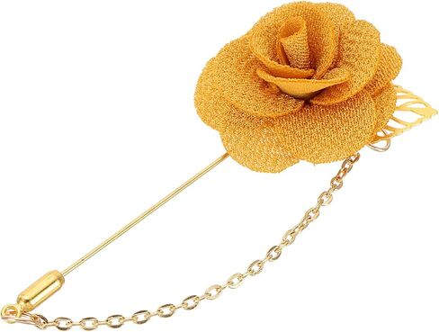 MECCANIXITY Flower Lapel Stick Brooch Pin with Gold Leaf Brooch Satin Tassel Chain Dangling Handmade Boutonnieres Pins for Suit Collar Wedding Party, Light Pink in Saudi Arabia