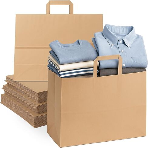 أكياس البقالة الورقية البنية Qutuus مع مقابض ، أكياس ورقية بنية كبيرة مع مقابض كبيرة ، 12x7x17 بوصة 50pcs حقيبة بقالة كبيرة in Kuwait