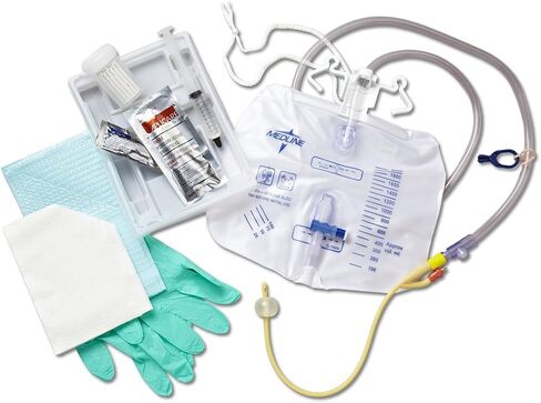 Medline Silicone-Elastomer Coated Latex Foley Catheter Tray with Drain Bag, 18 Fr, 10 mL, Antireflux Tower, Case of 10 Each in Saudi Arabia