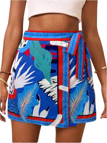 Milumia Women's Floral Knot Side Wrap Skirt High Waist Contrast Binding A Line Mini Skirts in Saudi Arabia