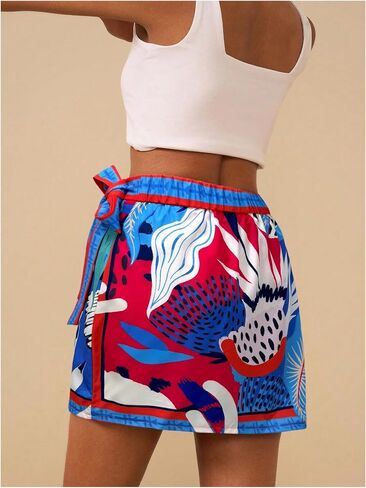 Milumia Women's Floral Knot Side Wrap Skirt High Waist Contrast Binding A Line Mini Skirts in Saudi Arabia