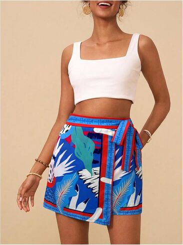 Milumia Women's Floral Knot Side Wrap Skirt High Waist Contrast Binding A Line Mini Skirts in Saudi Arabia