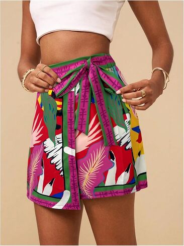 Milumia Women's Floral Knot Side Wrap Skirt High Waist Contrast Binding A Line Mini Skirts in Saudi Arabia
