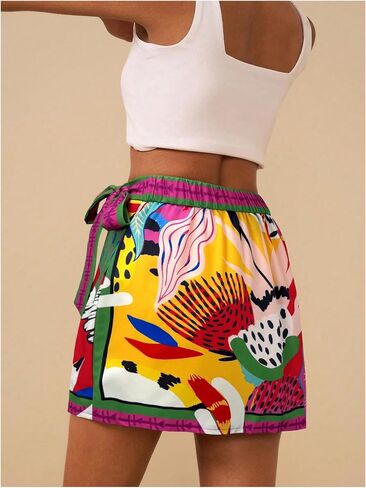 Milumia Women's Floral Knot Side Wrap Skirt High Waist Contrast Binding A Line Mini Skirts in Saudi Arabia