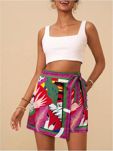 Milumia Women's Floral Knot Side Wrap Skirt High Waist Contrast Binding A Line Mini Skirts in Saudi Arabia
