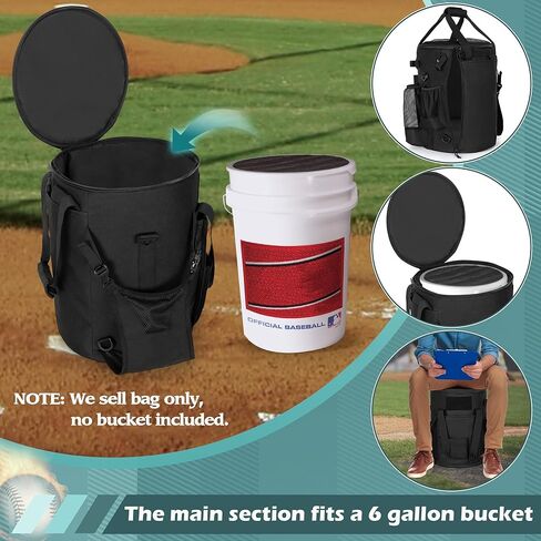 Baseball Coaches Bag Fits 6 Gallon Ball Bucket, Baseball Bucket Bag with Backpack and Shoulder Straps in Kuwait
