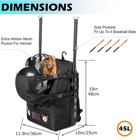 HAMBOLY Baseball & Softball Bag for Adult and Youth with Shoe Compartment, Waterproof Equipment Bag Backpack for Baseball Softball Bat Helmet, with Fence Hook Design in Kuwait