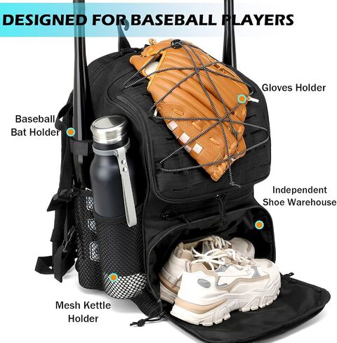 HAMBOLY Baseball & Softball Bag for Adult and Youth with Shoe Compartment, Waterproof Equipment Bag Backpack for Baseball Softball Bat Helmet, with Fence Hook Design in Kuwait