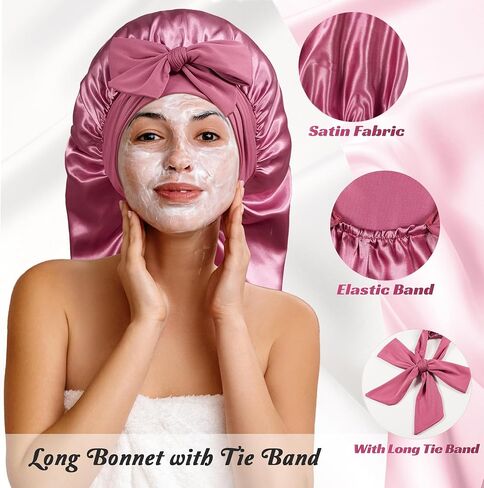 Long Bonnet with Tie Band, Satin Hair Silk Bonnet for Sleeping Women, Sleep Bonnets for Women, Double Layer Silky Sleep Cap for Curly Hair Braids in Saudi Arabia