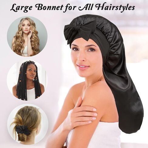 Long Bonnet with Tie Band, Satin Hair Silk Bonnet for Sleeping Women, Sleep Bonnets for Women, Double Layer Silky Sleep Cap for Curly Hair Braids in Saudi Arabia