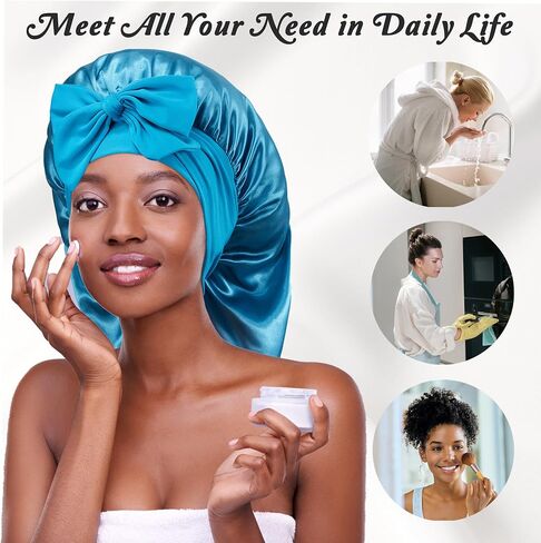 Long Bonnet with Tie Band, Satin Hair Silk Bonnet for Sleeping Women, Sleep Bonnets for Women, Double Layer Silky Sleep Cap for Curly Hair Braids in Saudi Arabia