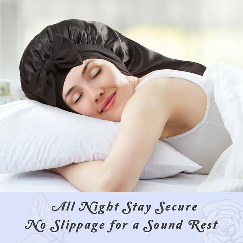Long Bonnet with Tie Band, Satin Hair Silk Bonnet for Sleeping Women, Sleep Bonnets for Women, Double Layer Silky Sleep Cap for Curly Hair Braids in Saudi Arabia