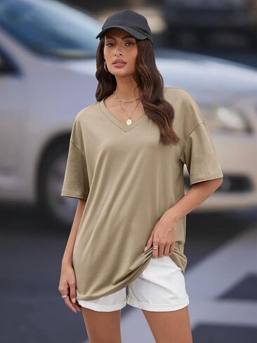 Womens Overisized Tshirts V Neck Workout Gym Shirts Tops Casual Summer Clothes in Saudi Arabia
