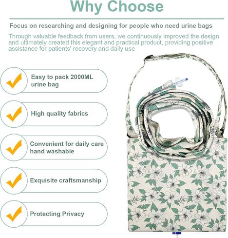 Catheter Bag Holder for 2000ml Catheter Bags,Catheter Bag Covers with Floral Pattern,Urine Bag with Adjustable Strap,Catheter Supplies for Urinary Incontinence Patients (Floral) in Saudi Arabia